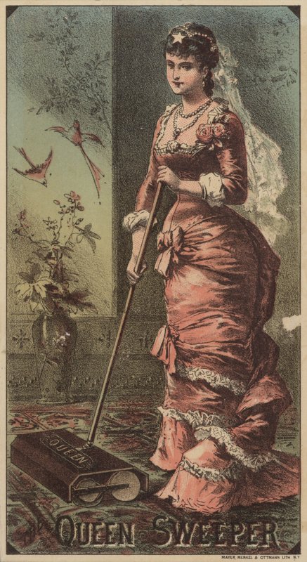 Senhora, usando, rainha, tapete, Sweeper de American School