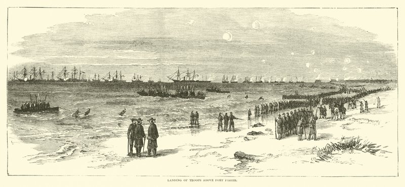 Aterrissagem de tropas acima de Fort Fisher, janeiro de 1865 de American School