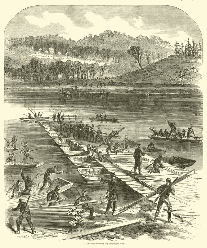 Colocando os pontões para o corpo de Sedgwicks, abril de 1863 de American School