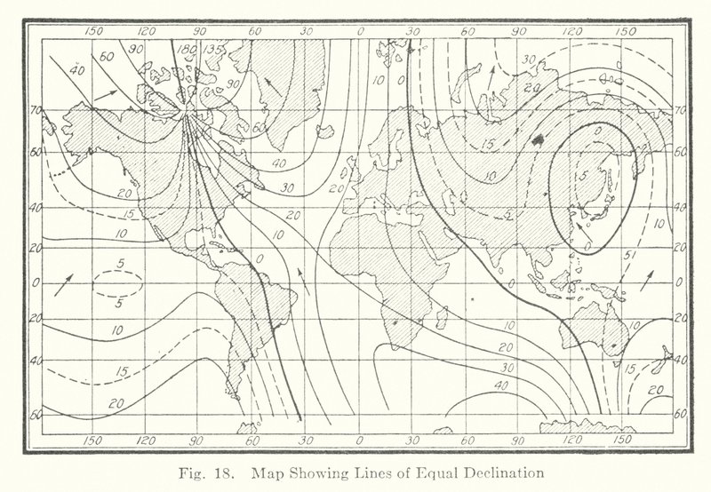 Mapa com linhas de igual declinação (litografia) de American School