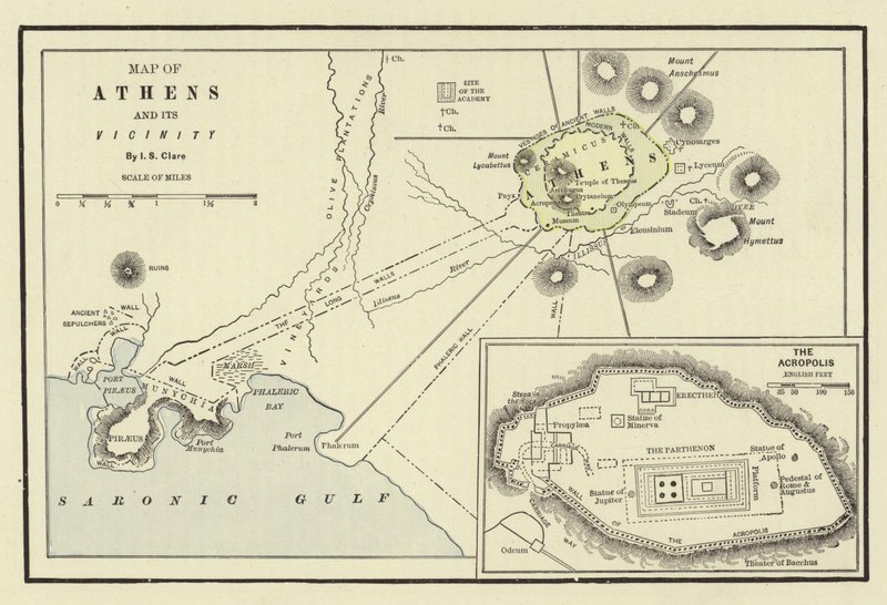 Mapa de Atenas e sua vizinhança; A Acrópole de American School