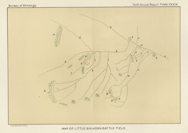 Mapa do campo de batalha Little Big Horn de American School