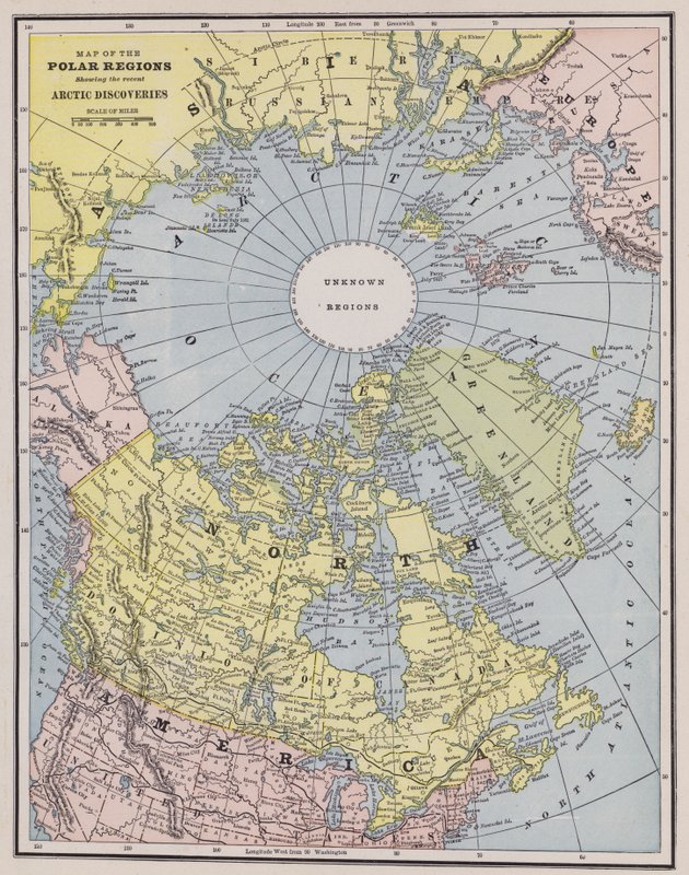 Mapa do Ártico (gravura colorida) de American School