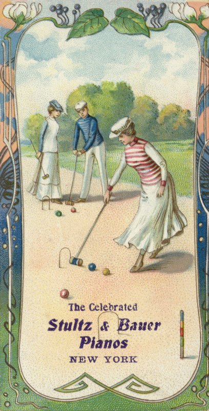 Homens e mulheres jogando croquet de American School
