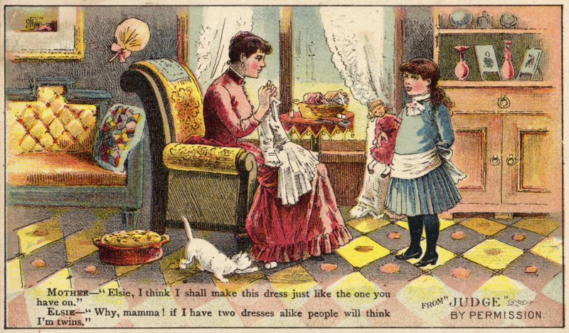 Mãe, fazendo um vestido, para, dela, filha de American School