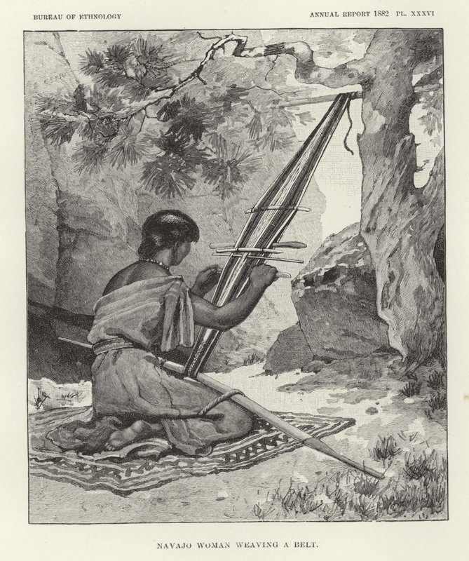 Mulher Navajo tecendo um cinto de American School