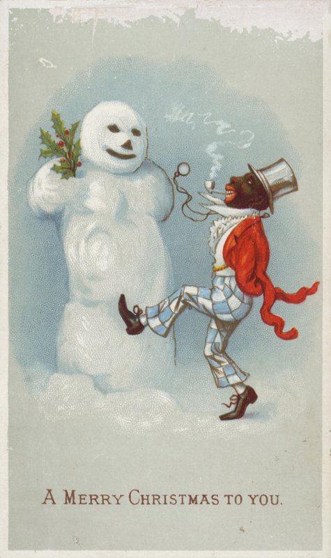 Cartão de Natal do negro e do boneco de neve de American School