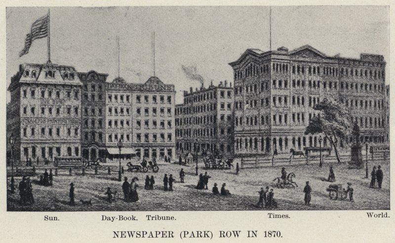 Jornal (Park) Row em 1870 (litho) de American School