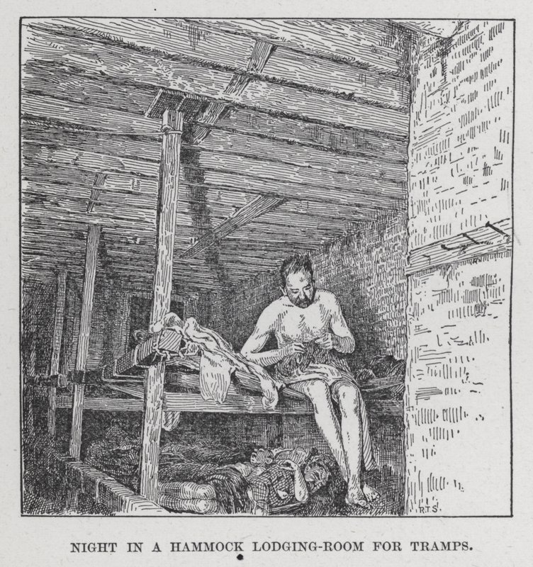 Noite na sala de estar de uma rede para vagabundos (litho) de American School