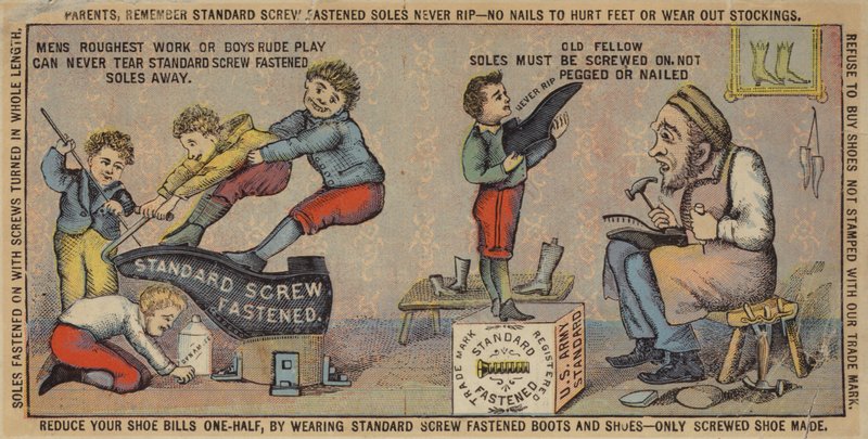 Homem velho, reparar, sapatos de American School