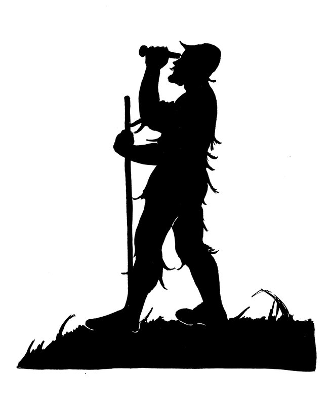 Uma de um conjunto de silhuetas de Robinson Crusoé (litografia) de American School