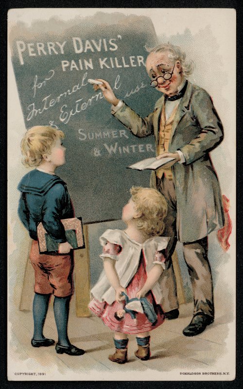 Perry Davis analgésico, anúncio de meados do século XIX (chromolitho) de American School