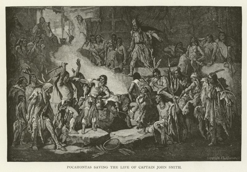 Pocahontas salvando a vida do capitão John Smith de American School