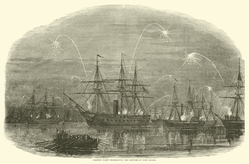 Frota de porteiros comemorando a captura de Fort Fisher, janeiro de 1865 de American School