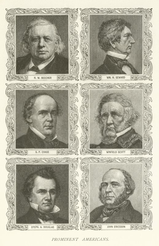 Americanos proeminentes, HW Beecher, William H Seward, perseguição de SP, Winfield Scott, Stephen Douglas, John Ericsson de American School