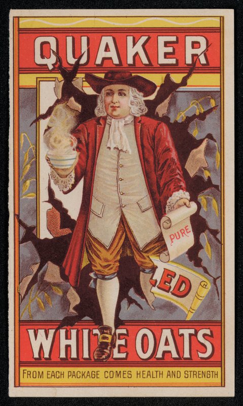 Aveia Quaker, anúncio no final do século XIX ou início do século XX (chromolitho) de American School
