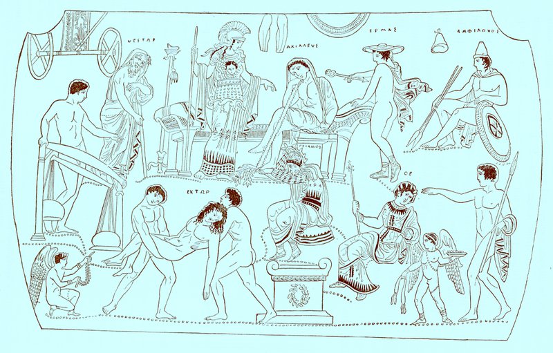 Resgate de Hektor, ilustração da História da Grécia por Victor Duruy, publicado em 1890 (imagem digitalmente aprimorada) de American School