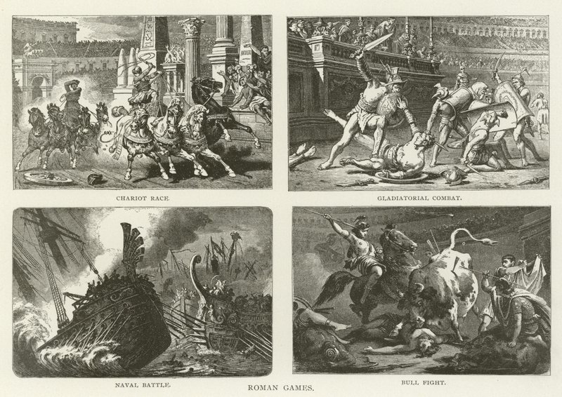 Jogos Romanos, Corrida de Carruagens, Combate Gladiador, Batalha Naval, Luta de Touro de American School