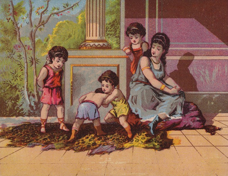 Roman lady com crianças brincando de American School