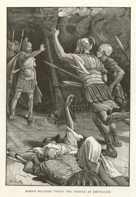 Soldados romanos disparando o templo em Jerusalém de American School