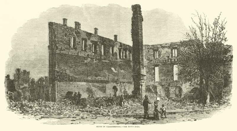 Ruínas de Chambersburg, a Câmara Municipal, em setembro de 1864 de American School