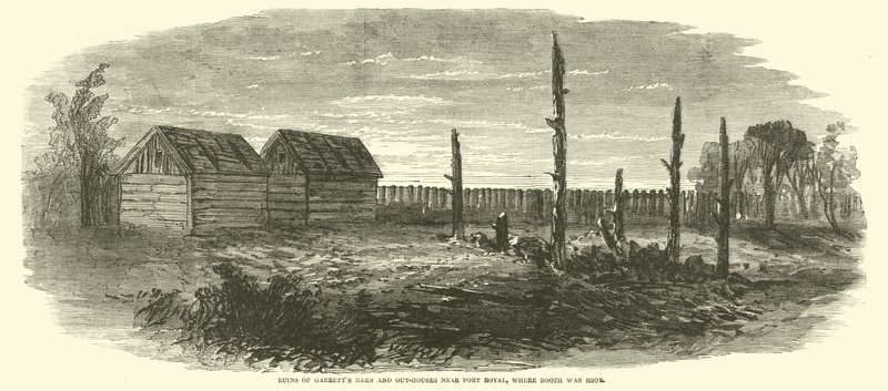 Ruínas de Garretts Barn e Out-houses perto de Port Royal, onde Booth foi baleado, abril de 1865 de American School