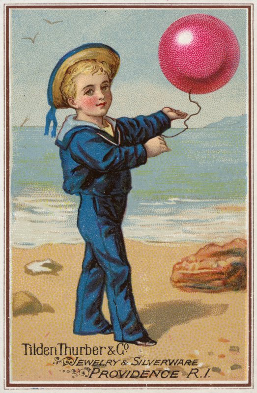 Garoto de marinheiro segurando balão vermelho de American School