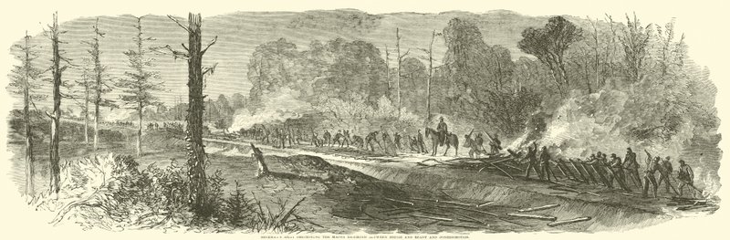 Exército Shermans destruindo a Ferrovia Macon entre Rough e Ready e Jonesborough, agosto de 1864 de American School