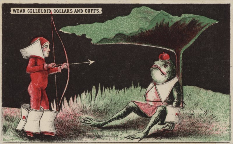 Tirando uma maçã da cabeça de um sapo como William Tell de American School