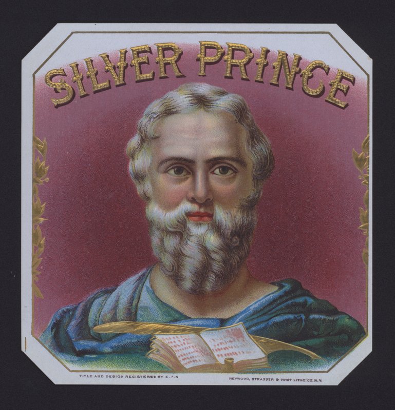 Silver Prince, etiqueta de charuto (cromolito) de American School