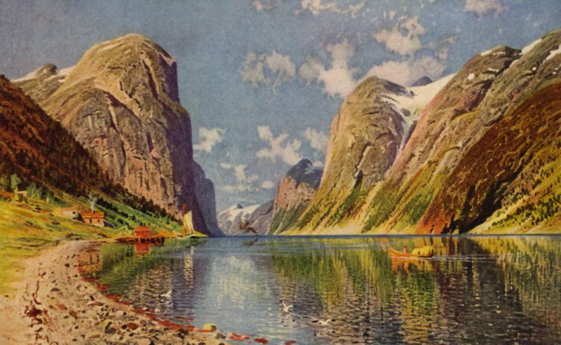 Sogne Fjord na costa da Noruega (lito colorido) de American School