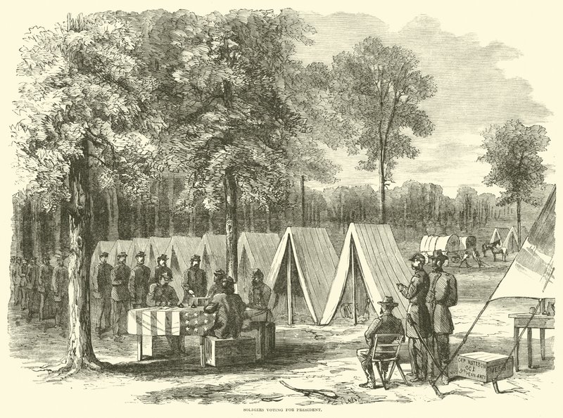 Soldados votando para presidente, setembro de 1864 de American School