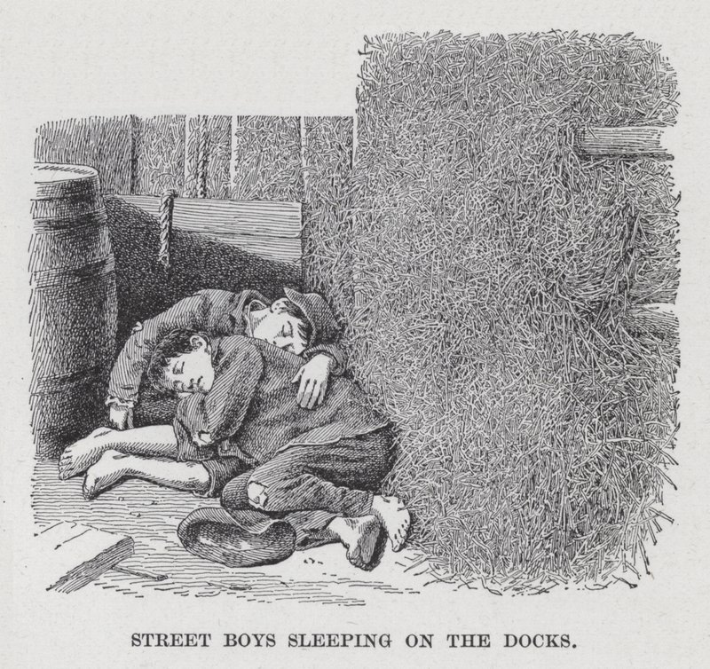 Meninos de rua a dormir nas docas (litho) de American School