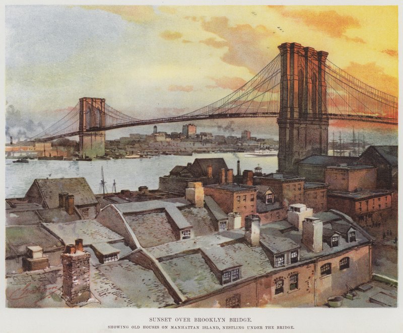 Pôr do sol sobre a ponte de brooklyn de American School