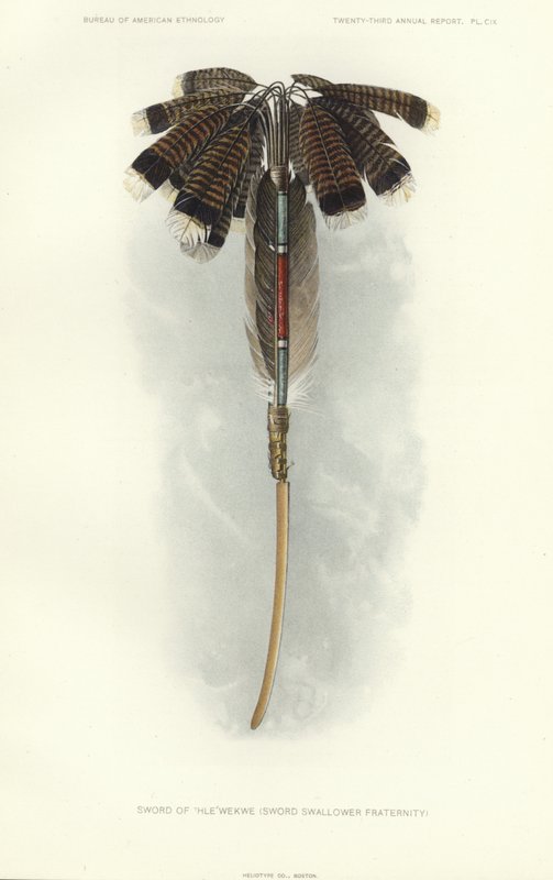 Espada de Thlewekwe (fraternidade dos engolidores de espadas) (litografia a cores) de American School