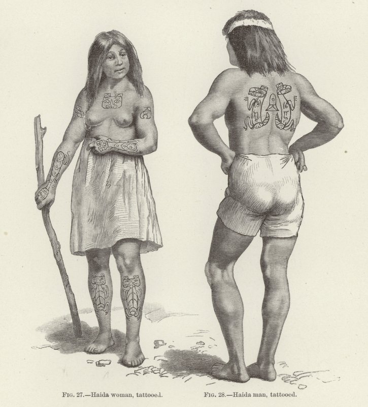 Tatuado Haida mulher e homem de American School