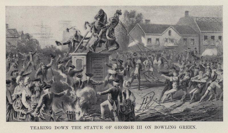 Derrubando a Estátua de George III no Bowling Green (litho) de American School