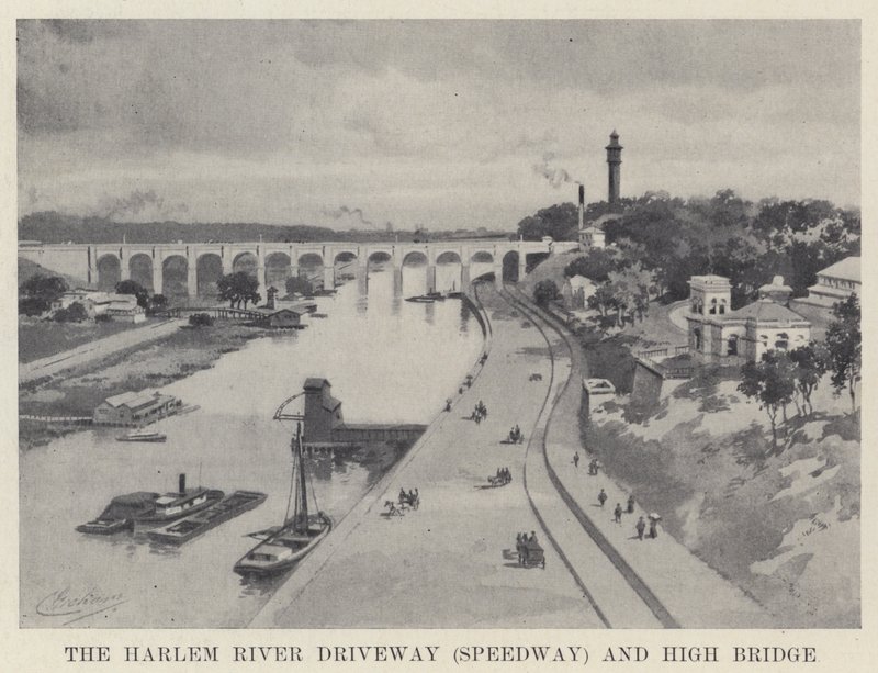 A Harlem River Driveway (Speedway) e a High Bridge (foto a p/b) de American School