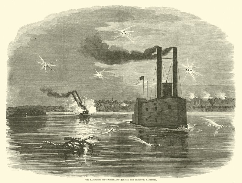 The Lancaster e Suíça executando as baterias de Vicksburg, março de 1863 de American School