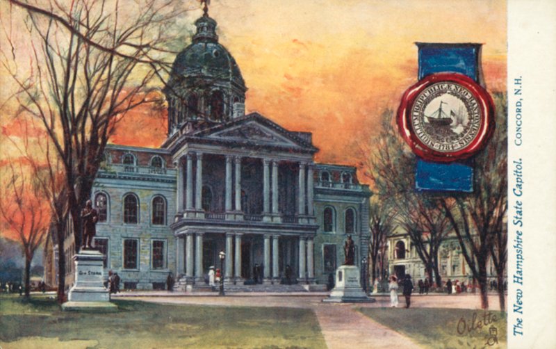 Capitólio do Estado de New Hampshire, Concord, New Hampshire (litografia a cores) de American School
