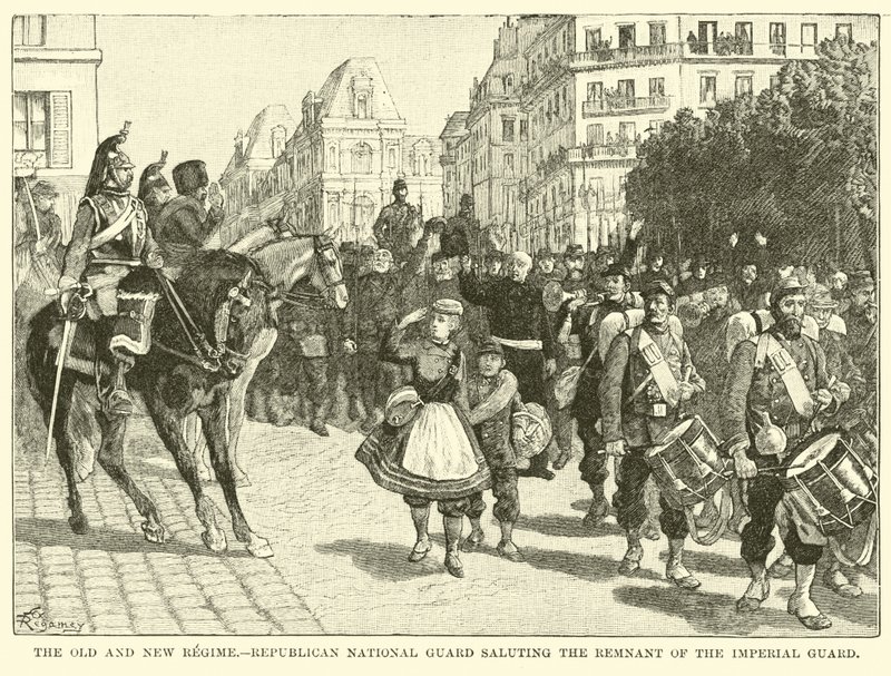 O Antigo e Novo Regime, Guarda Nacional Republicana, saudando o remanescente da Guarda Imperial de American School