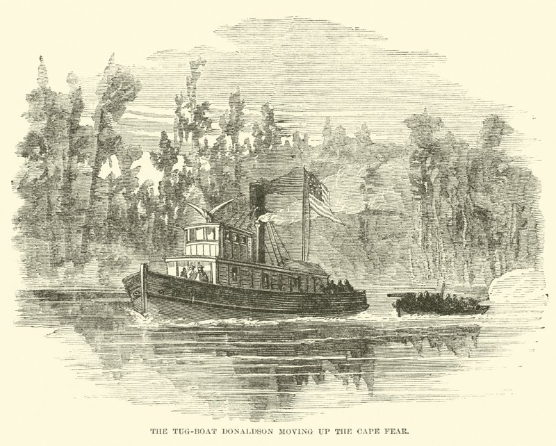 O rebocador Donaldson subindo o Cape Fear, em março de 1865 de American School