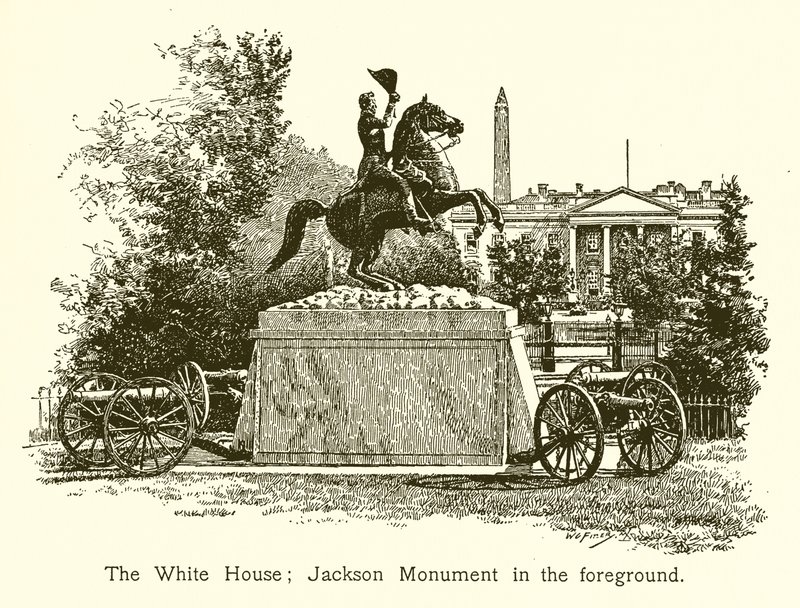 A casa branca; Monumento de Jackson em primeiro plano de American School