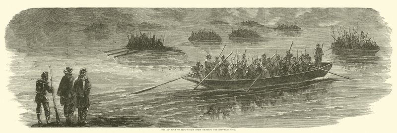 O avanço do corpo de Sedgwicks cruzando o Rappahannock, abril de 1863 de American School