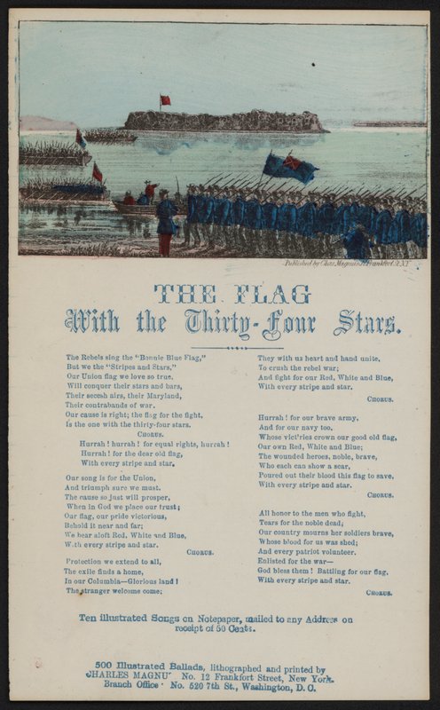 A bandeira com as trinta e quatro estrelas (gravura colorida) de American School