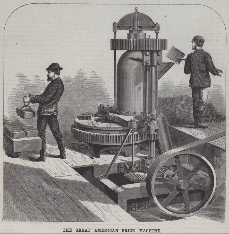 A grande máquina de tijolos americana (gravura) de American School