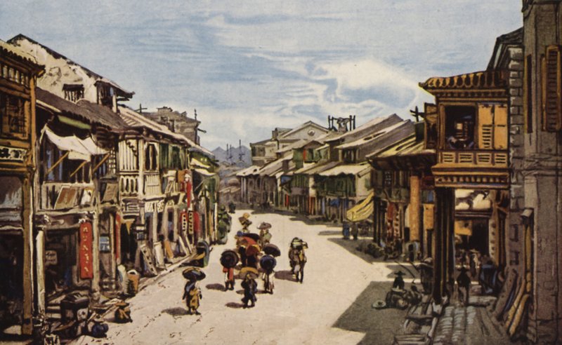 O bairro nativo de Hong Kong (lito colorido) de American School