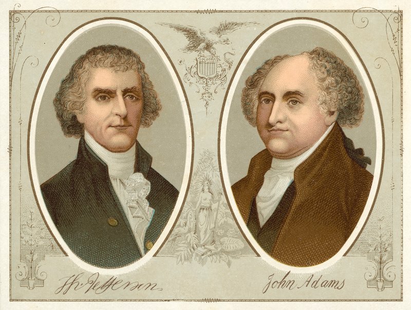 Thomas Jefferson, John Adams (chromolitho) de American School