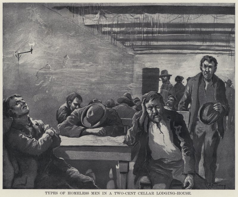Tipos de Homens Sem-Abrigo numa Cave de Dois Cêntimos (litho) de American School