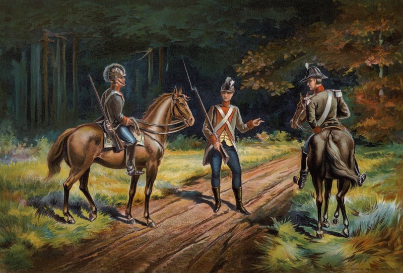 Exército dos EUA, oficial comissionado e soldado de cavalaria de American School